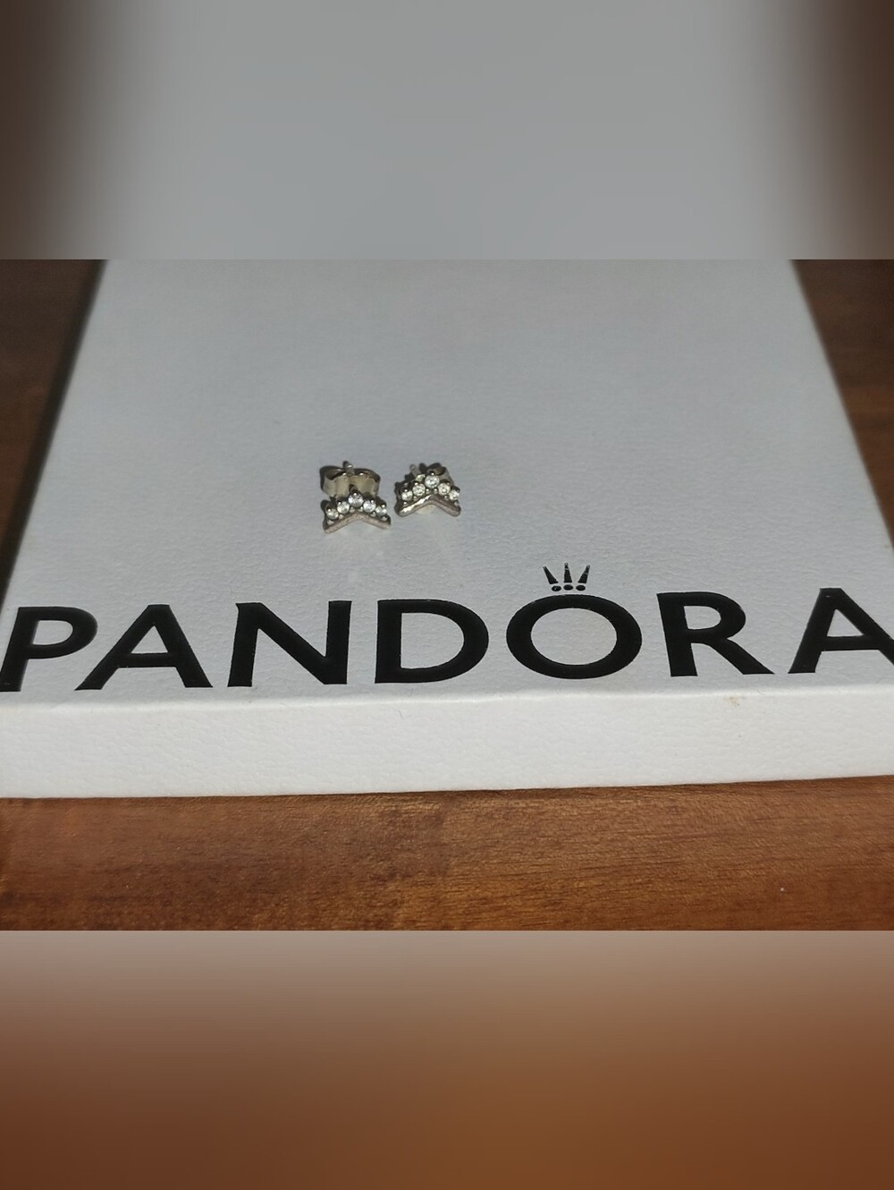 Pandora Silver Crown Chevron Stud Earrings with Clear Stones - Picture 5 of 5